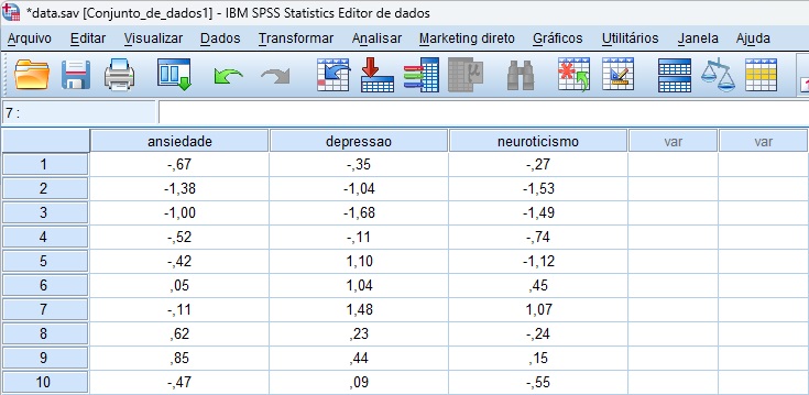 banco de dados para tutorial de análise de correlação parcial.