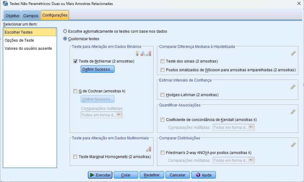 opções do teste de McNemar, parte 3 de 3.