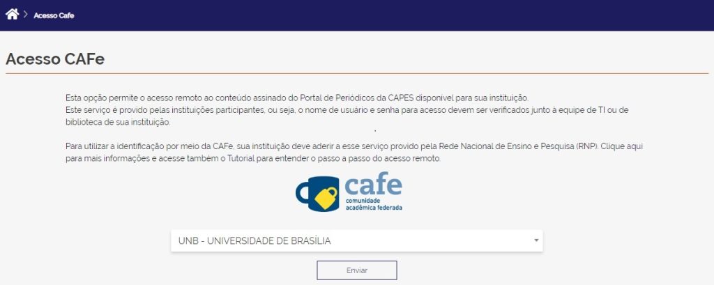 como realizar o Portal de Periódicos da CAPES remotamente por meio do acesso CAFe.