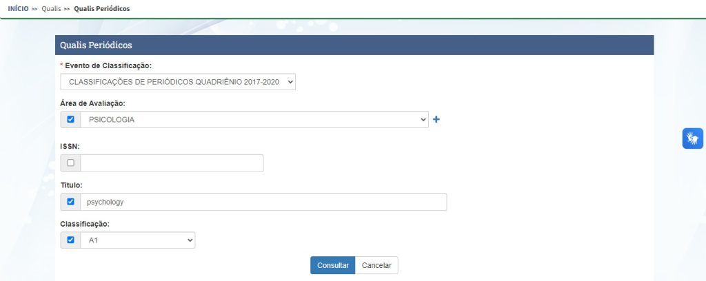 página de consulta do Qualis Periódicos.