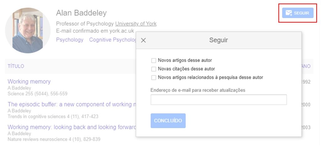 como seguir um pesquisador.