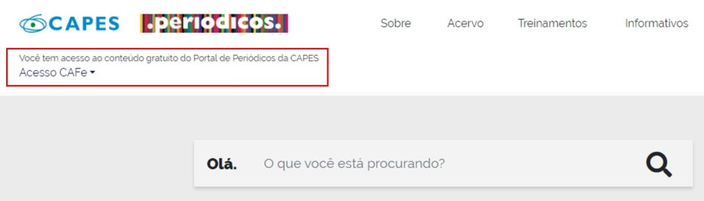 página inicial de acesso gratuito do Portal de Periódicos CAPES.