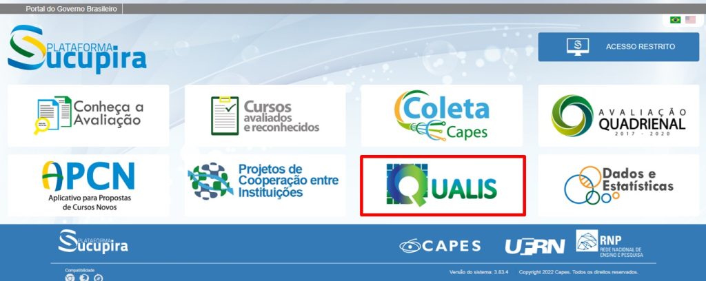 plataforma Sucupira, com destaque para o link para o Qualis CAPES.