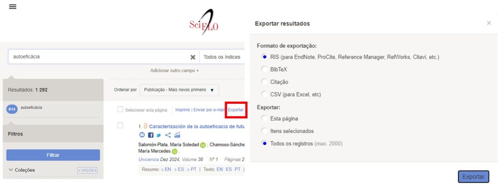 exportando a bibliografia obtida nas buscas de artigos.