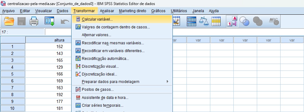 como criar variável centralizada no SPSS.