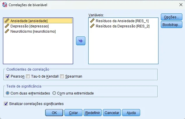 como solicitar correlação de Pearson no SPSS.