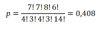 aplicação da formula do teste exato de Fisher.